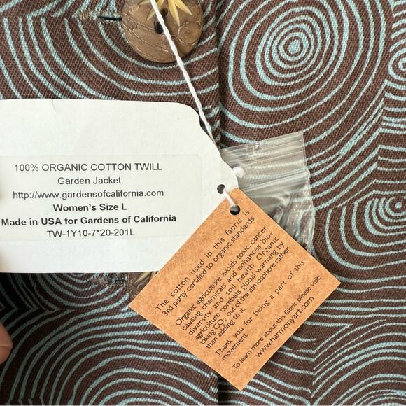 Harmony Art Garden's Of California Women's Jacket Size Large Organic Cotton NWT - Picture 3 of 5